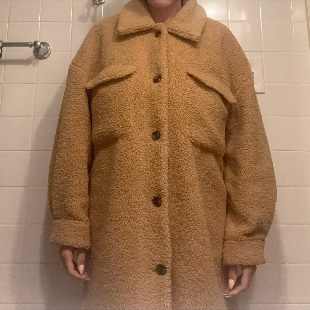 Avec Les Filles Tan Teddy Jacket Oversized Plush